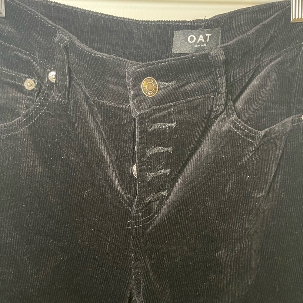 OAT NY women’s black corduroy high rise straight leg cropped raw hem pant sz 30 - Picture 2 of 9